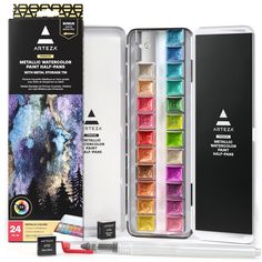 Arteza Half Pans Metallic Watercolor Paint Set of 24 Arteza Watercolor, Metallic Watercolors, Professional Art Supplies, Metallic Watercolor, Water Brush Pen, Watercolor Pans, Professional Watercolor, Pearl Paint, Water Brush