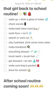 productive routine to get you in the happy spirit for your amazing day! Back To School Morning Routine, Back To School Morning, Productive Routine, Check Lists, After School Routine, Your Amazing