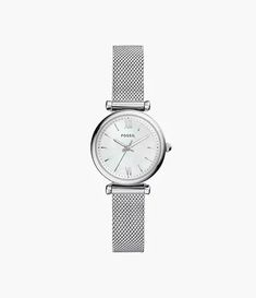 Carlie Three-Hand Stainless Steel Watch - ES4432 Three Hands, Ladies Watch, Steel Watch, Stainless Steel Watch, Steel Water, Silver Watch, Stainless Steel Case, Mother Of Pearl, Fossil