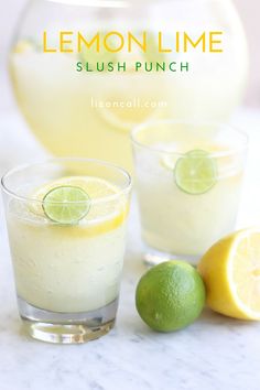 lemon lime slush punch is served in glasses