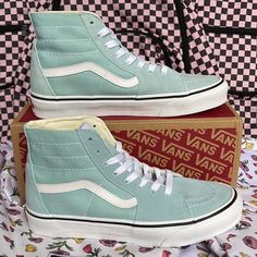 New In The Box Authentic Vans Wmns Sk8-Hi Tapered Color Theory Canal Blue Vn0a5kruh70 Sneakers Mickey Mouse Vans, White Leather Vans, Leopard Print Vans, Vans Old Skool Low, Vans Green, Leather Vans, Authentic Vans, Pink Vans, Vans Skate