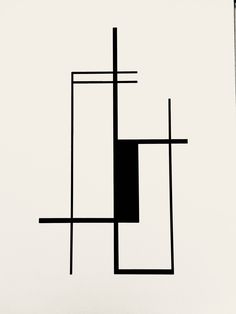 an abstract black and white painting with a cross in the center on a white background