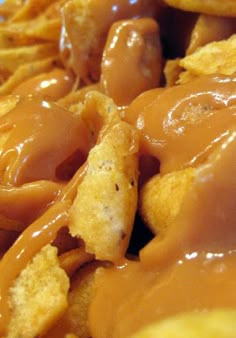 some food is sitting on a plate with sauce and chips in front of the camera