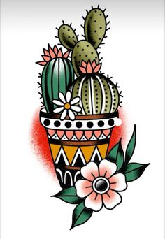 Traditional Tattoo Nature, Traditional Cactus Tattoo, Traditional Cactus, Desert Tattoo, Traditional Tattoo Drawings, Traditional Tattoo Inspiration, Traditional Tattoo Flowers, Cactus Tattoo, Traditional Style Tattoo