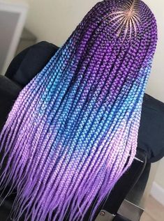 Purple And Blue Braids, Ghana Weaving Styles, Blue Braids, Box Braid Hair, Colored Box Braids, Colored Braids, Small Braids, Girls Hairstyles Braids