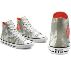 Nwt! Chuck Taylor All Star High Top Camo Sage Green Orange Logo Converse Big Kid Sage/White/Black Big Kid 6 Tie Dye Shoes, Classic Converse, Slide On Sneakers, How To Dye Shoes, Kids Converse, Converse Chuck 70, Girls Sneakers, Converse Chuck Taylor All Star, Converse High