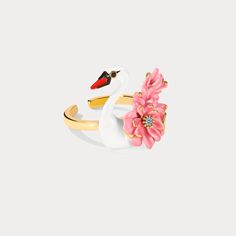 Selenichast Elegant Swan Ring, Swan Jewelry, Bella Swan Ring, Enamel Swan And Flower Adjustable Ring, Anniversary Rings for Her Bella Swan Ring, Swan Ring, Swan Jewelry, Swan Brooch, Swan Design, Anniversary Rings For Her, Adjustable Weights, Dinner Parties, Gold Material