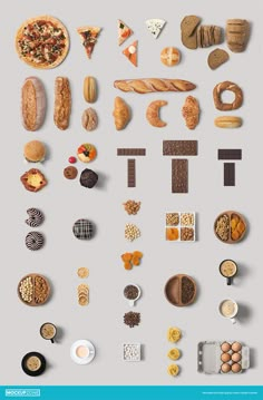 a poster with different types of bread and pastries on the front, along with other food items