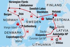 the route map for sweden and norway with all its major cities, roads and stations