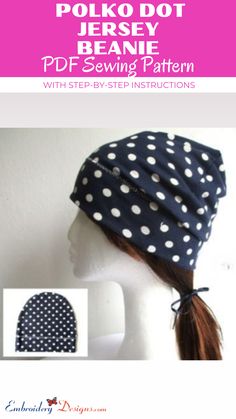 a white mannequin head wearing a polka dot beanie