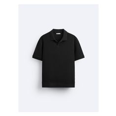 Regular fit polo shirt. Lapel collar with front opening. Short sleeves. Black Polo Shirt With Placket, Black Polo Collar Sweater For Work, Modern Black Polo Shirt With Collared Neckline, Black Short Sleeve Polo Sweater With Ribbed Collar, Modern Short Sleeve Cotton Polo Sweater, Black Short Sleeve Polo Sweater For Work, Modern Cotton Short Sleeve Polo Sweater, Black Polo Shirt With Ribbed Collar, Black Polo Shirt With Seamless Collar For Work