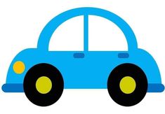 a blue car with yellow wheels is shown in the shape of a cartoon character's face