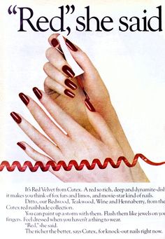 Nail Campaign, Lipstick Poster, Nails 80s, Vintage Advertising, Nail Polish Ads, Vintage Beauty Ads, 90s Ads, 1980s Nails, 60s Nails