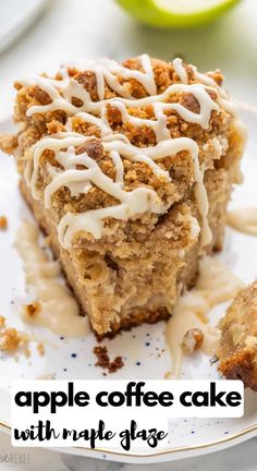 apple coffee cake with maple glaze on a plate