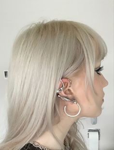 Subversive Earrings, Silver Cybercore, Cyberpunk Earpiece, Icy Aesthetic, Silver Punk Style Metal Ear Cuff, Cybercore Earrings, The Winx Club, Beige Earrings, Mod Jewelry