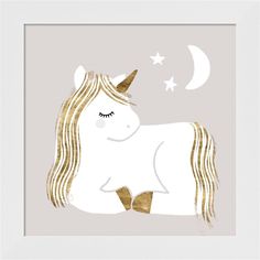 a white and gold unicorn with stars on it's head