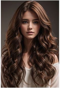 a woman with long, wavy hair is posing for the camera and looking at the camera