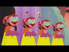 an animated scene with five people in different outfits