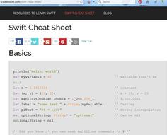 an image of a web page with the words swift chat sheet basics