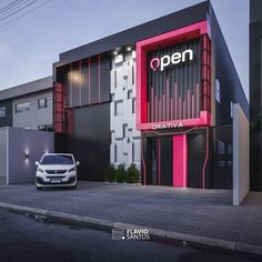 a car is parked in front of a building