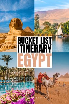 the collage has pictures of egypt and other things to see in this postcard