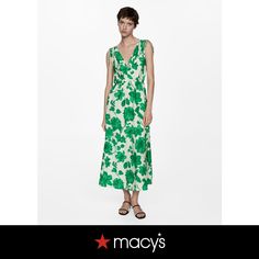 in stock Chic Green Daywear Dress, Chic Green Midi Dress For Daywear, Chic Green Midi Dress For Spring, Chic Green Maxi Dress For Spring, Printed Long Dress, Printed Long Dresses, Green Dress, Long Dress, Mango