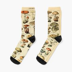 Super soft all-over printed knit socks with extra cushioning in the sole. Suitable for men and women. Vintage Mushroom illustration Mushroom Guide, Mushroom Illustration, Vintage Mushroom, Comfortable Socks, Calf Socks, Designer Socks, Antique Prints, Sport Socks, Casual Socks