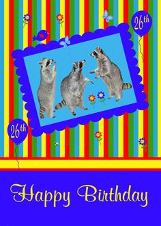 26th Birthday, adorable raccoons in a cute blue frame with balloons card Adorable Raccoons, 73rd Birthday, 78 Birthday, 74th Birthday, 72 Birthday, 92nd Birthday, 56th Birthday, 89th Birthday