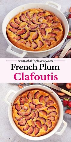 this is an image of french plum clafoutis in a casserole dish