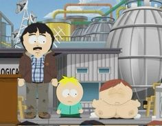 south park's rick and mort on the set of family guy, which is being watched by two young children