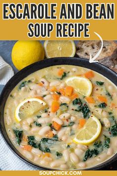 Wholesome Escarole and Bean Soup for a Nutritious Meal White Bean And Lemon Soup, White Bean Lemon Soup, Lemony White Bean And Potato Soup, Blended White Bean Soup, White Bean Soup Low Calorie, Lemon Bean Soup, Lemony White Bean Soup, Chicken White Bean Soup, Escarole And Bean Soup