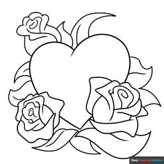 a heart with roses on it coloring page