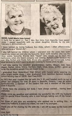 an old newspaper article with two pictures of older women and one is laughing at the camera