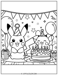 a coloring page with an image of a birthday cake