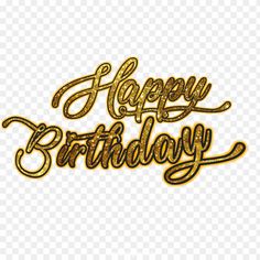 happy birthday text with gold glitter effect on transparent background, hd png clipart