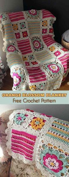 crocheted granny blanket with flowers on it