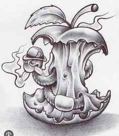 Weird Tattoo Flash, Worm In Apple, Robert Crumb, Cartoon Character Tattoos, Tattoo Zeichnungen, Weird Tattoos, Graffiti Style Art, Graffiti Characters