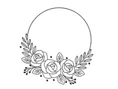 an oval frame with flowers and leaves