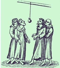 three men are talking to each other in front of a light bulb hanging from the ceiling