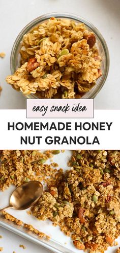 homemade honey nut granola in a glass bowl