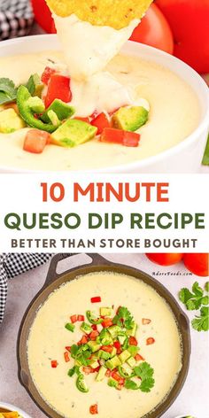 the recipe for quesadilla dip is shown in this collage