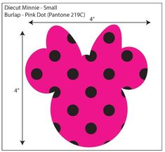 a pink minnie mouse with black dots on it's face and the measurements for each piece