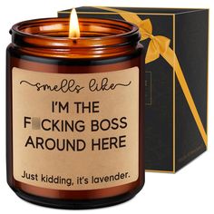 PRICES MAY VARY. Funny gifts for boss; Our scented candle with funny sayings "Smells like I'm the f boss around here. Just kidding, it's lavender scented."; This makes it a fun gift idea for the boss, girl boss, male boss, administrator, leader, company owner, boss friend, or anyone who is starting a small business or just opening a new company Funny boss candles suit for many occasions; Great addition to the office party decorations; Perfect as the national boss day gifts, boss birthday gifts, Funny Gifts For Boss, Birthday Gifts For Boss, Farewell Gift For Boss, Funny Boss Gifts, New Business Owner, Boss Birthday Gift, Boss Christmas, Boss Christmas Gifts, Boss Gifts