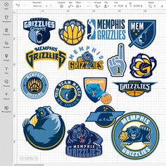 an image of a computer screen with many different sports logos on it and the text, mephiis grizzles