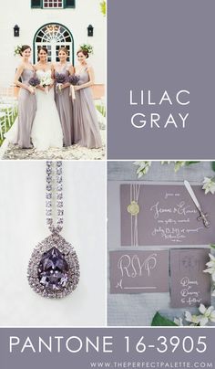 a collage of photos with the words lilac gray on it and pictures of brides