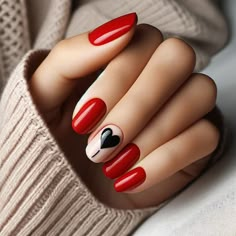 10 Luscious Red and Black Heart Nail Design Ideas Black Nails Heart Design, Black White Red Nails Design, Black Nail Heart Design, Red With Black Heart Nails, Nail Art Black And Red, Red Nails With Designs, Queen Of Hearts Nails Designs, Nail Art Black And Red Heart, Black Nails With Hearts Art Designs