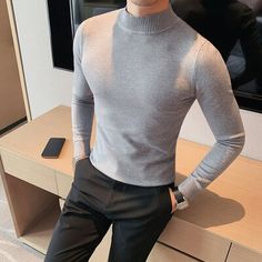 Male High End Fashion Brand Knitted Pullover Sweater Men Half Turtle Neck Autum Winter Woolen Casual Jumper Clothes S-4XL Half Turtle Neck, Male Sweaters, Mens Turtleneck, Jumper Outfit, Woolen Sweaters, Pullover Sweater Men, Sweater Men, Long Sleeve Knit Sweaters, Round Neck Sweaters