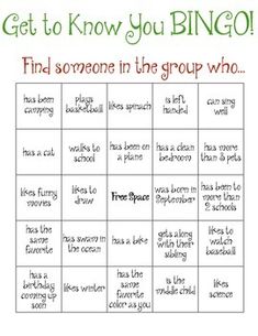 a game board with words that say get to know you bingo and find someone in the group who