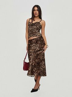 Maxi skirt   Leopard print, elasticated waistband, lace trim   Non-stretch material, unlined   97% polyester 3% elastane   Cold hand wash Pink Formal Dresses, Corsets And Bustiers, Long Sleeve Tops Casual, Strapless Tops, Floral Blue Dress, Invisible Zip, Curve Dresses, Festival Dress, Going Out Dresses