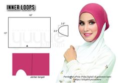 a woman wearing a hijab with measurements for the top and bottom part of her head